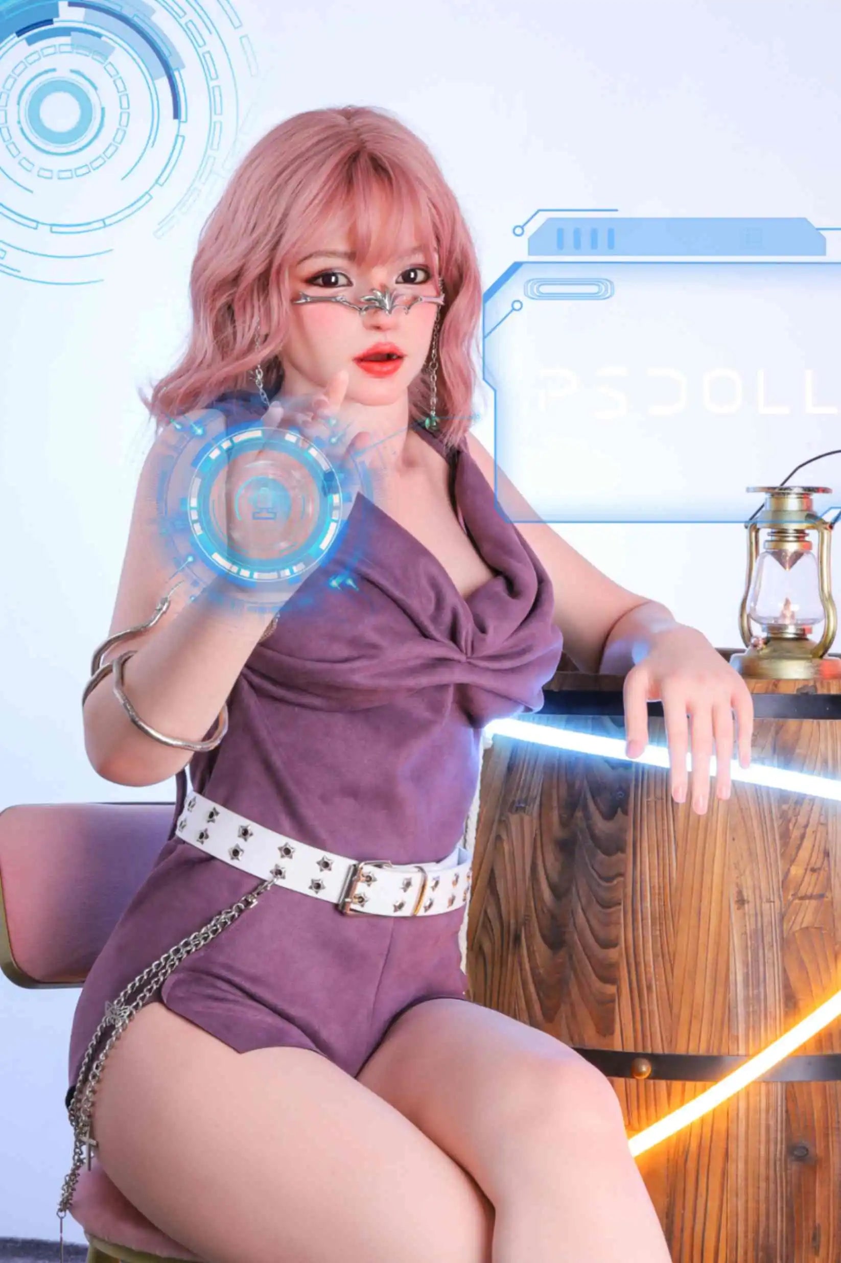 Aurora sexy Jedi cosplay roleplay sex doll, playing with your lightsaber collections at the home bar, calling up some futuristic interfaces- Star Wars fantasy companion by TopLoveDoll