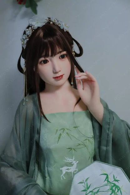 Autumn hanfu Asian girl next door sex doll, green hanfu attire, traditional Chinese dress jade green beauty by TopLoveDoll
