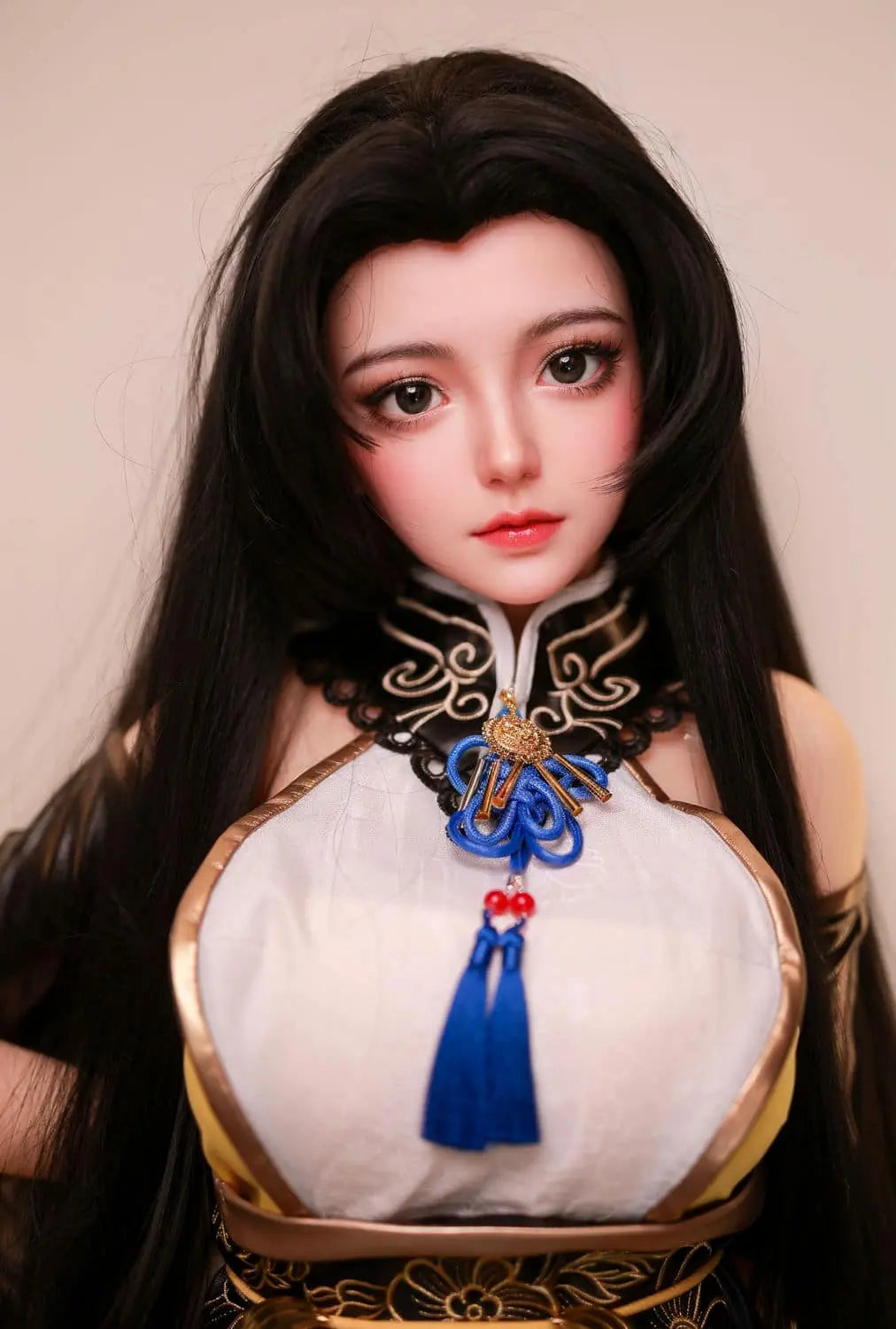 Tsuchimikado Koharu Naraka Bladepoint cosplay sex doll with long black hair and gold armor - anime BJD companion by TopLoveDoll