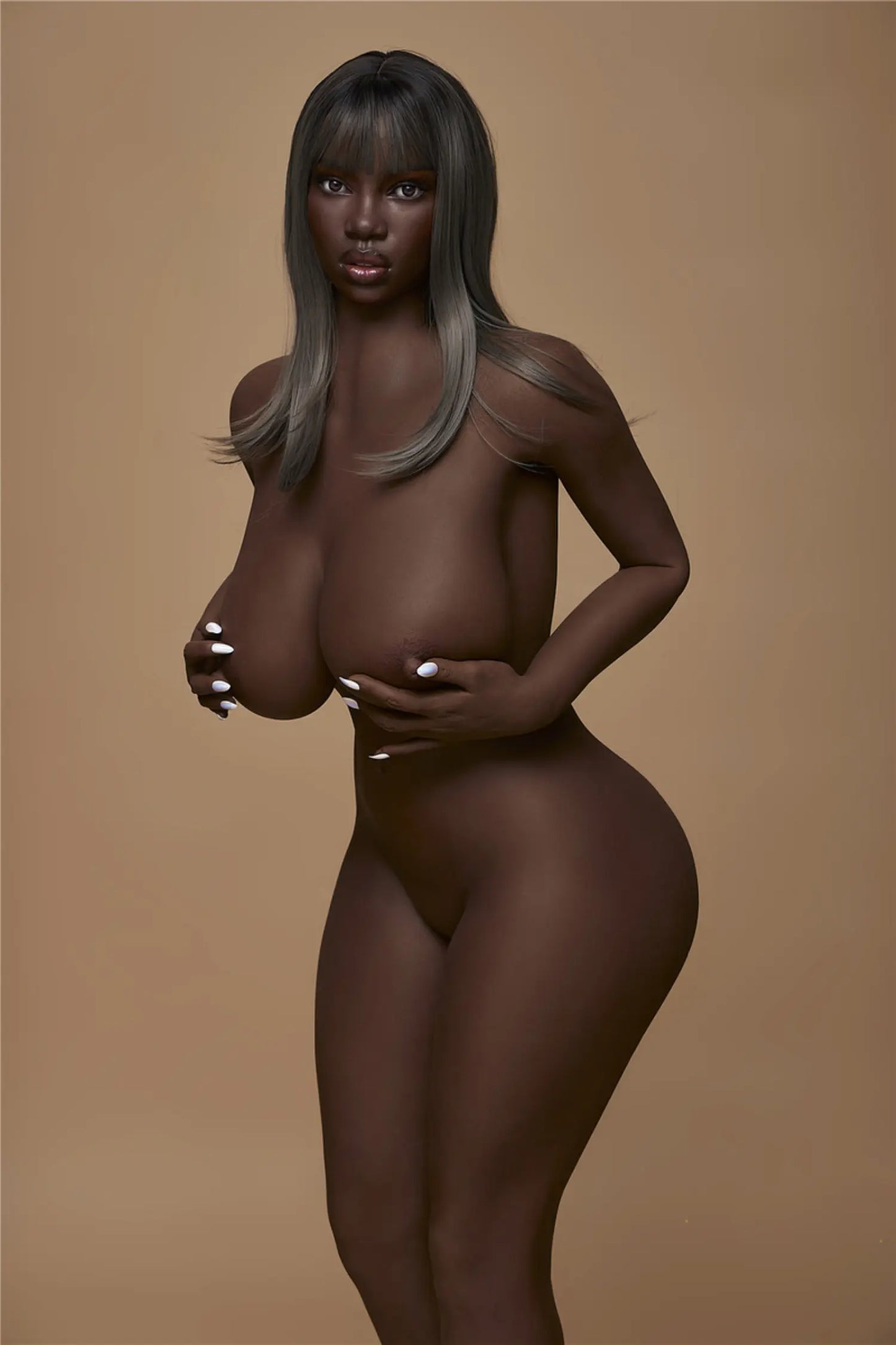 Ferrari ebony sex doll in white bikini - Naomi Campbell inspired mommy companion with dark chocolate skin tone by TopLoveDoll