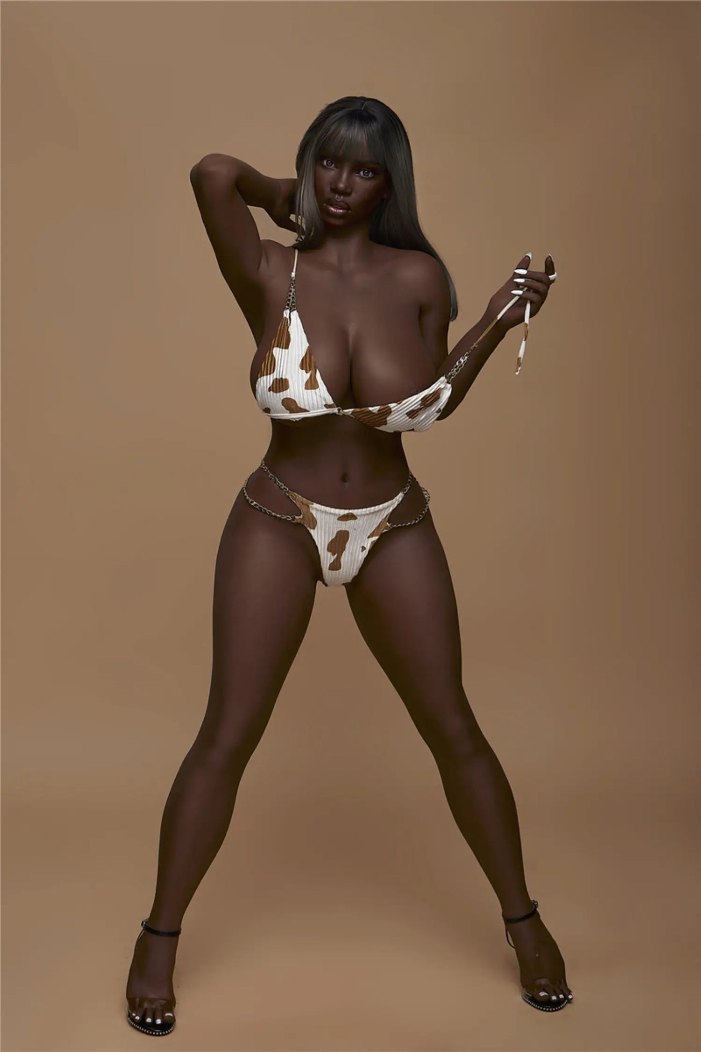 Ferrari ebony sex doll in white bikini - Naomi Campbell inspired mommy companion with dark chocolate skin tone by TopLoveDoll