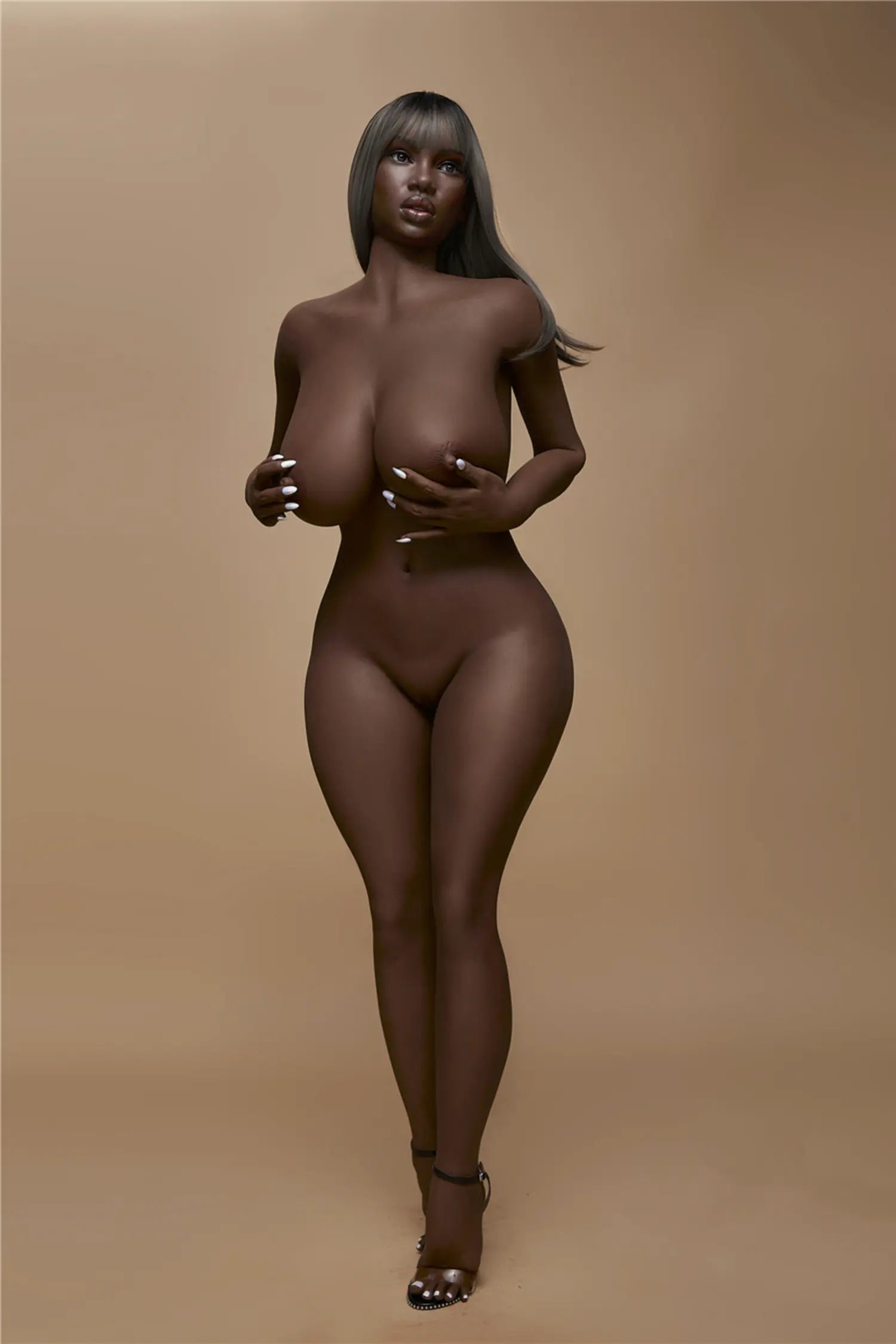 Ferrari ebony sex doll in white bikini - Naomi Campbell inspired mommy companion with dark chocolate skin tone by TopLoveDoll