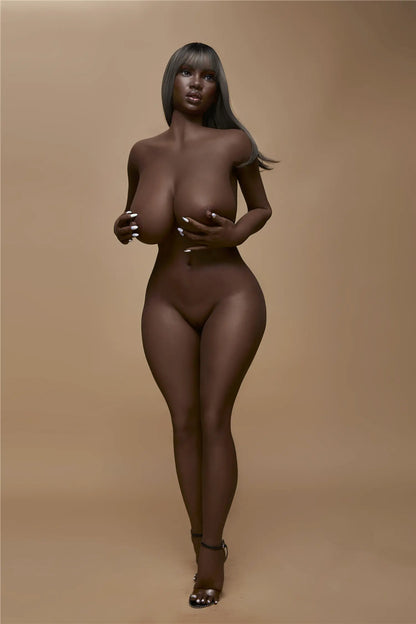 Ferrari ebony sex doll in white bikini - Naomi Campbell inspired mommy companion with dark chocolate skin tone by TopLoveDoll
