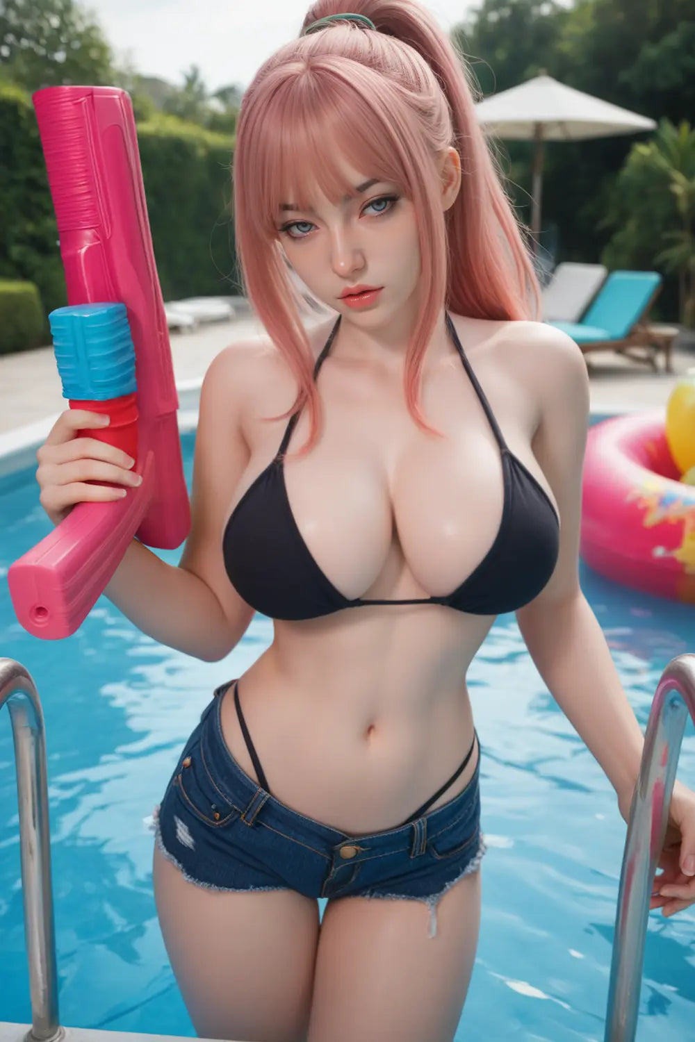 TopLoveDoll | Miko Bikini Top Asian - Leuchtend pinker Pferdeschwanz Anime BJD Sex Doll